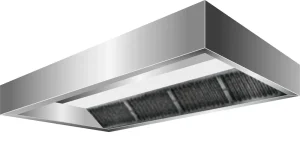 Deckenhaube DMT, 400 x 240 x 45 cm, Filter DIN EN 16282-6 F-1 (Bauart A), VDI 2052, Beleuchtung, Edelstahl AISI 304 Werkstoff 1.4301, Korpus 2-teilig Wochenendangebot